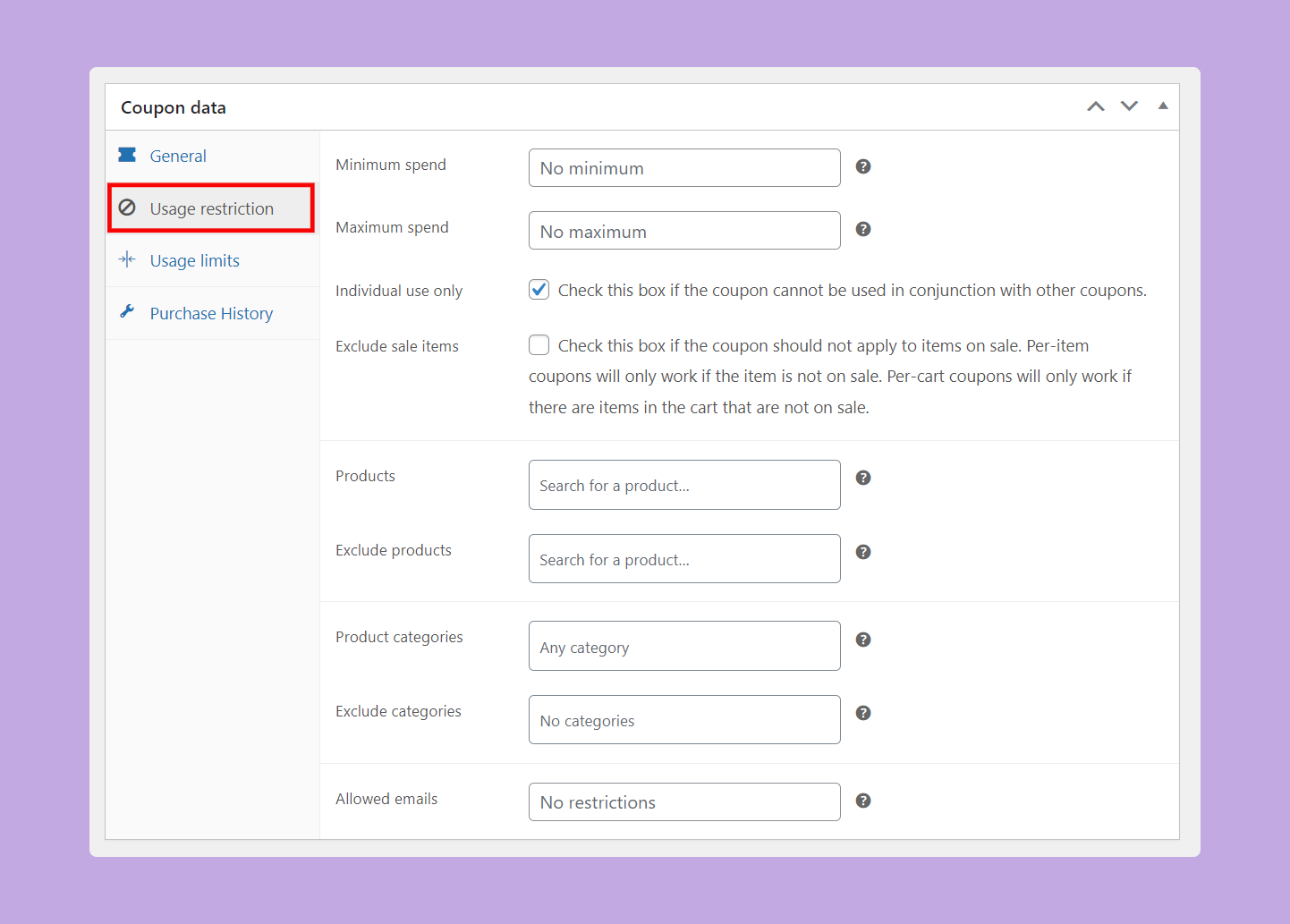 Usage restriction settings